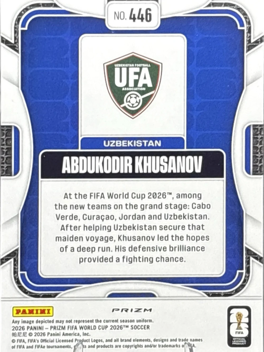 Panini Prizm Uzbekistan Abdulkodir Khusanov Soccer Card - Prizm